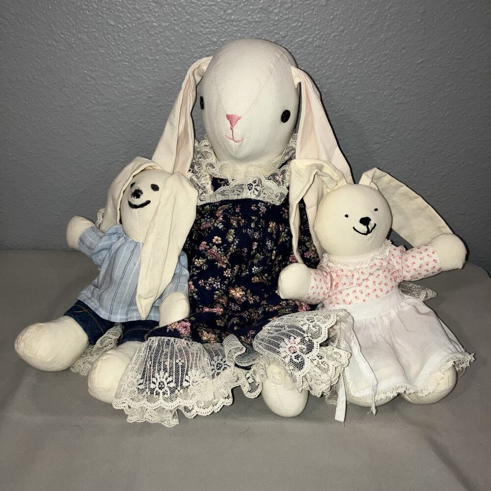 Muslin Long Ear Country Bunny Rabbit Woman / Boy Girl Children Vintage Handmade